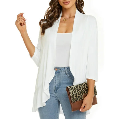 Léa Ruffle – Cardigan Décontracté à Volants & Manches 3/4