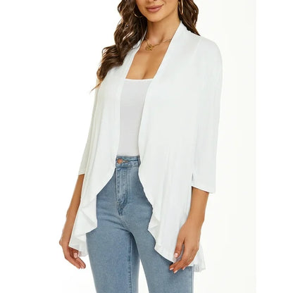 Léa Ruffle – Cardigan Décontracté à Volants & Manches 3/4