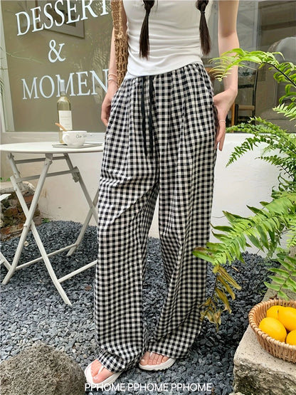 Sofia – Pantalon Carreaux, Taille Haute & Coupe Relax