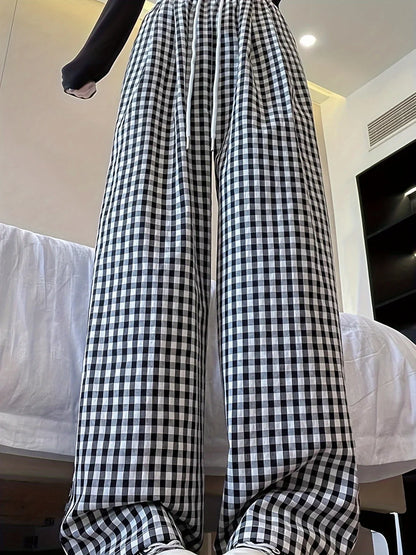 Sofia – Pantalon Carreaux, Taille Haute & Coupe Relax