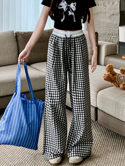 Sofia – Pantalon Carreaux, Taille Haute & Coupe Relax