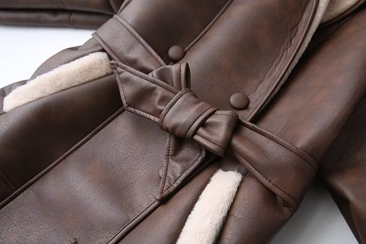 Manteau Cuir et Fourrure Bordeaux