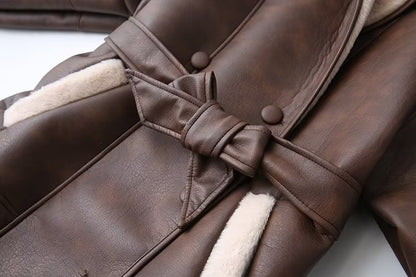 Manteau Cuir et Fourrure Bordeaux