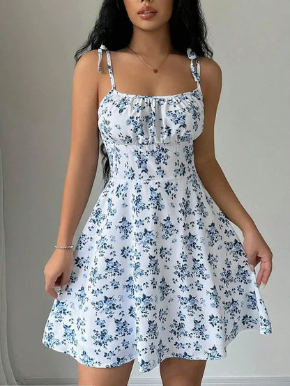 Guarujá - Robe Courte Fleurie Bleue