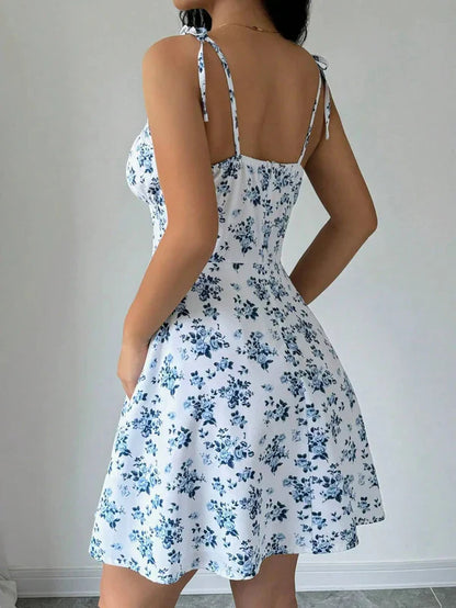 Guarujá - Robe Courte Fleurie Bleue