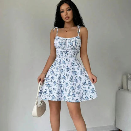 Guarujá - Robe Courte Fleurie Bleue