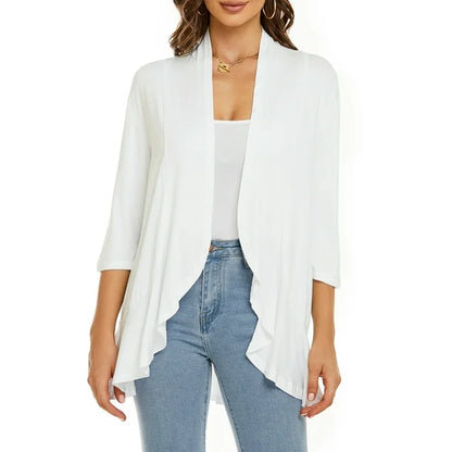 Léa Ruffle – Cardigan Décontracté à Volants & Manches 3/4