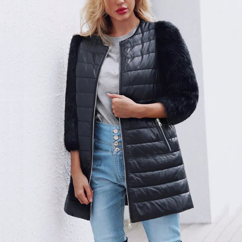 Veste Longue Similicuir & Fourrure