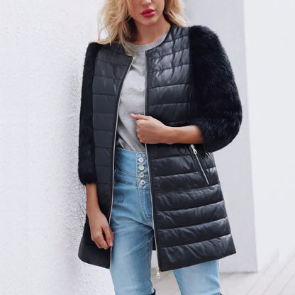 Veste Longue Similicuir & Fourrure