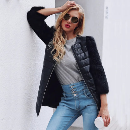 Veste Longue Similicuir & Fourrure