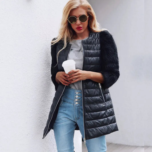 Veste Longue Similicuir & Fourrure