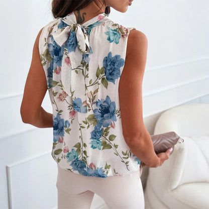 Kacy – Blouse Fleurie Sans Manches en Coton Léger